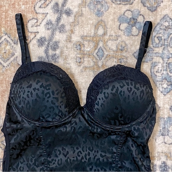 Intimissimi Black Animal Print Satin Corset Garder Bra Top - Picture 2 of 6